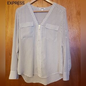 Express Off White Polka Dot Zipper Portofino Blouse